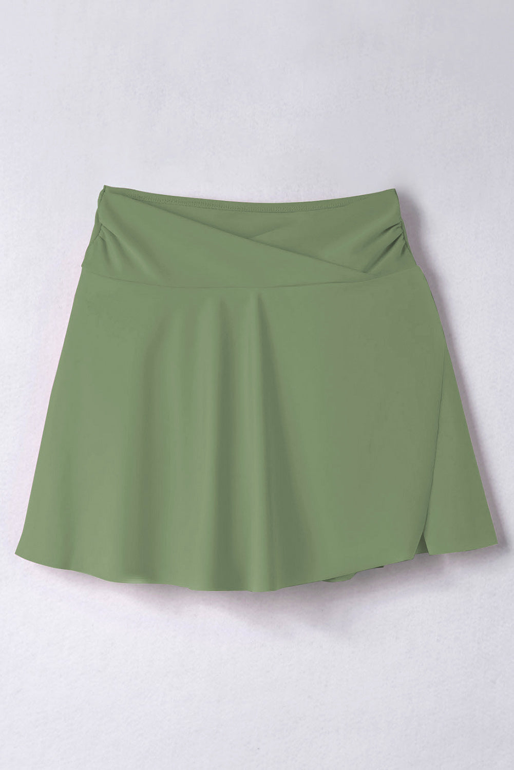 Criss Cross Waist Flared Swim Skirt in Green