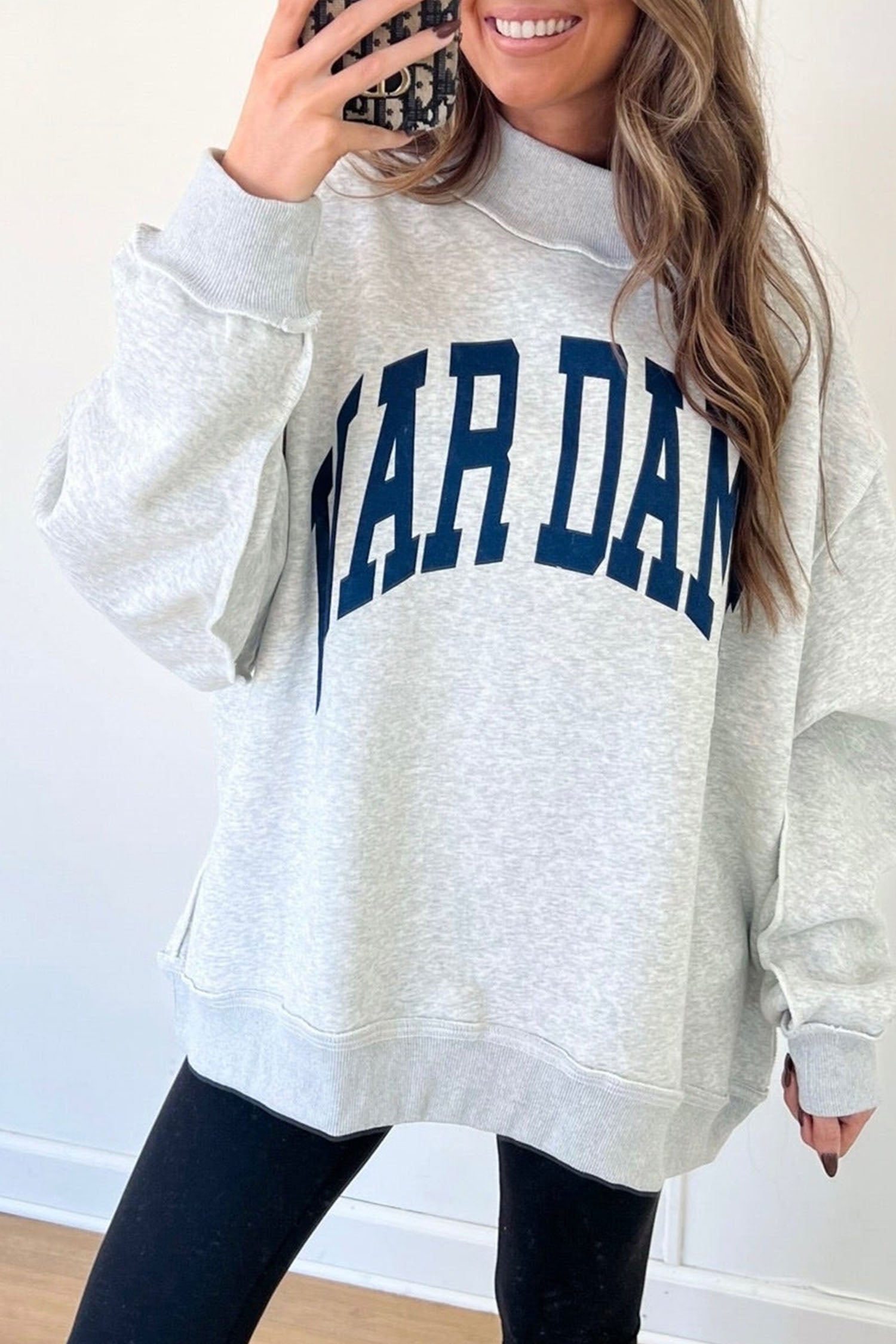 Light DAMN/ Grey WAR EAGLES Double Side Print High Neck Baggy Sweatshirt