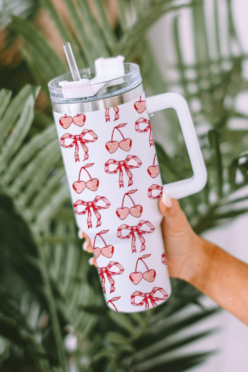 Cherry Large Bowknot Stylish Tumbler with Handle 40oz
