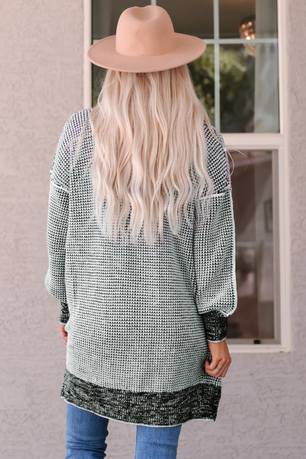 Women's Cardigan with Plaid Knitted Long Open Front Gray
