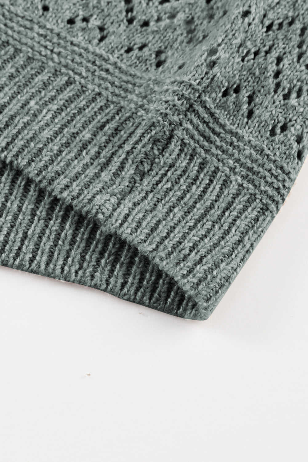 Mist Green Eyelet Pattern Detail V Neck Drop Shoulder Sweater