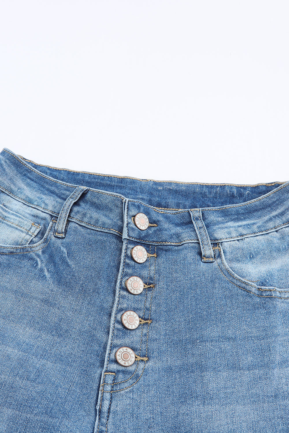 Women's High-Rise Button-Front Distressed Flared Jeans