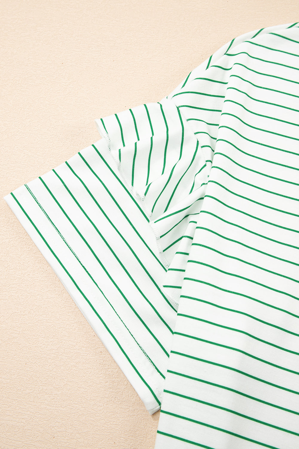Green Stripe Ruffled Short Sleeve Crew Neck T Shirt Shift Mini Dress