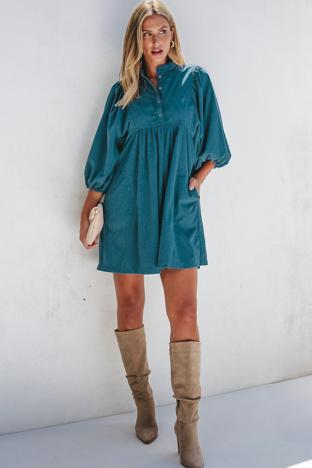Women's Dress with Bracelet-Length Sleeve Empire-Waist