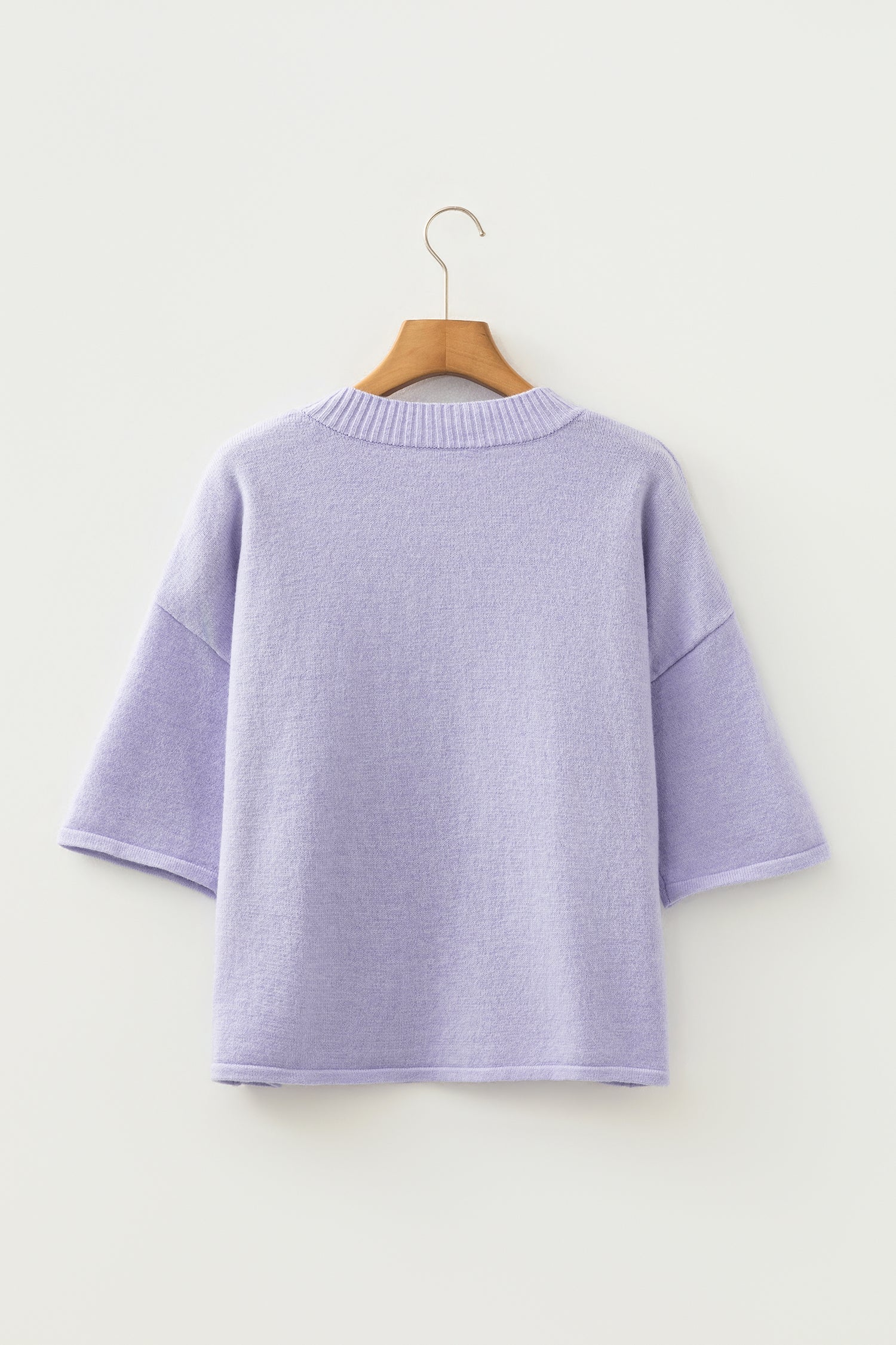 Lavendula Boxy 3/4 Sleeve Knit Button Down Cardigan Knit Top