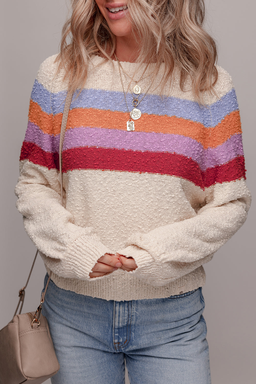 Jet Colorblock Stream Striped Loose Sleeve Polished Knit Top
