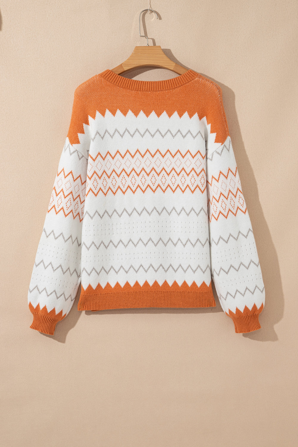 Zigzag Geometric Pattern Knit Pullover Knit Top