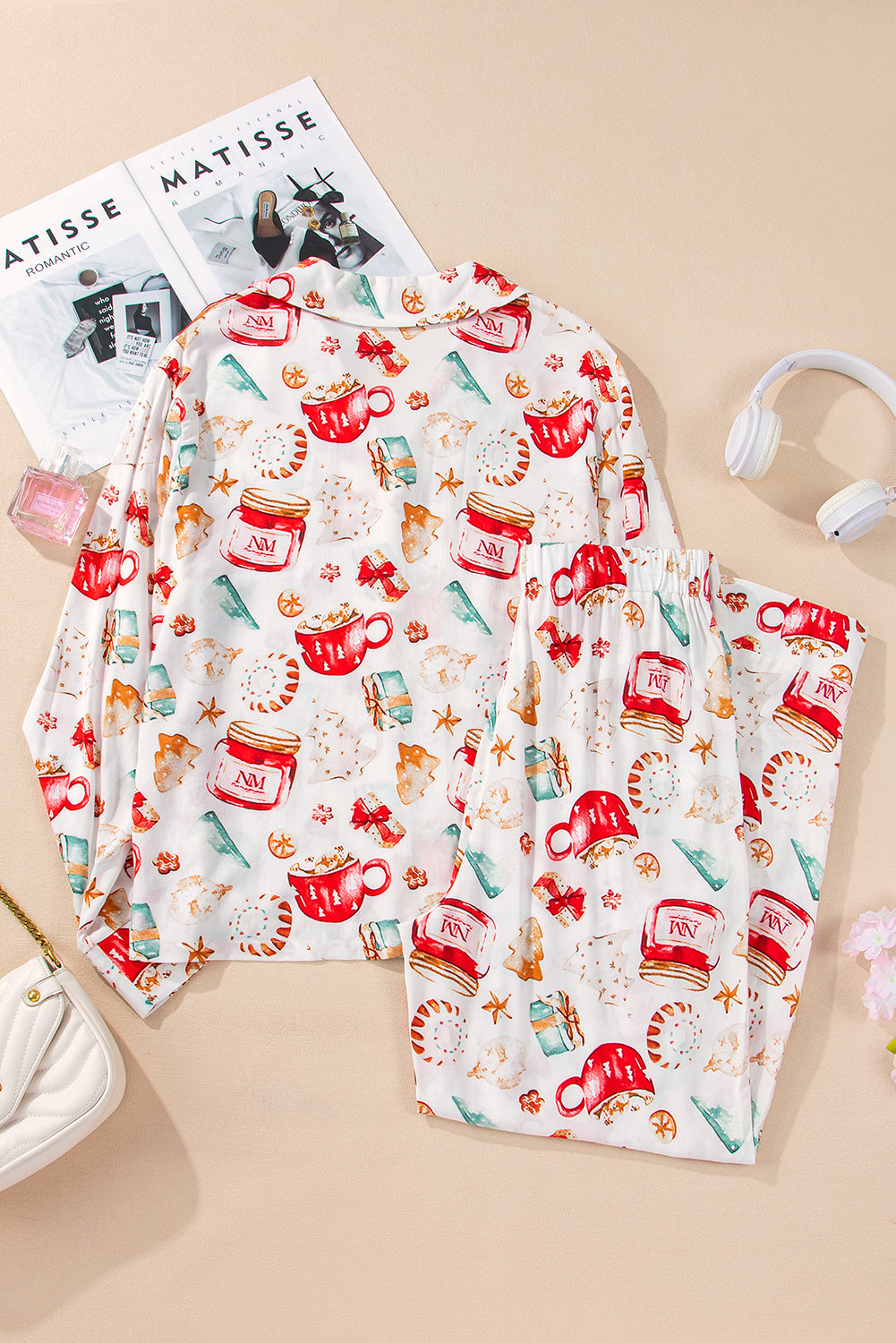 Christmas Shirt Pattern Long-Sleeved and Pants Pajama Set