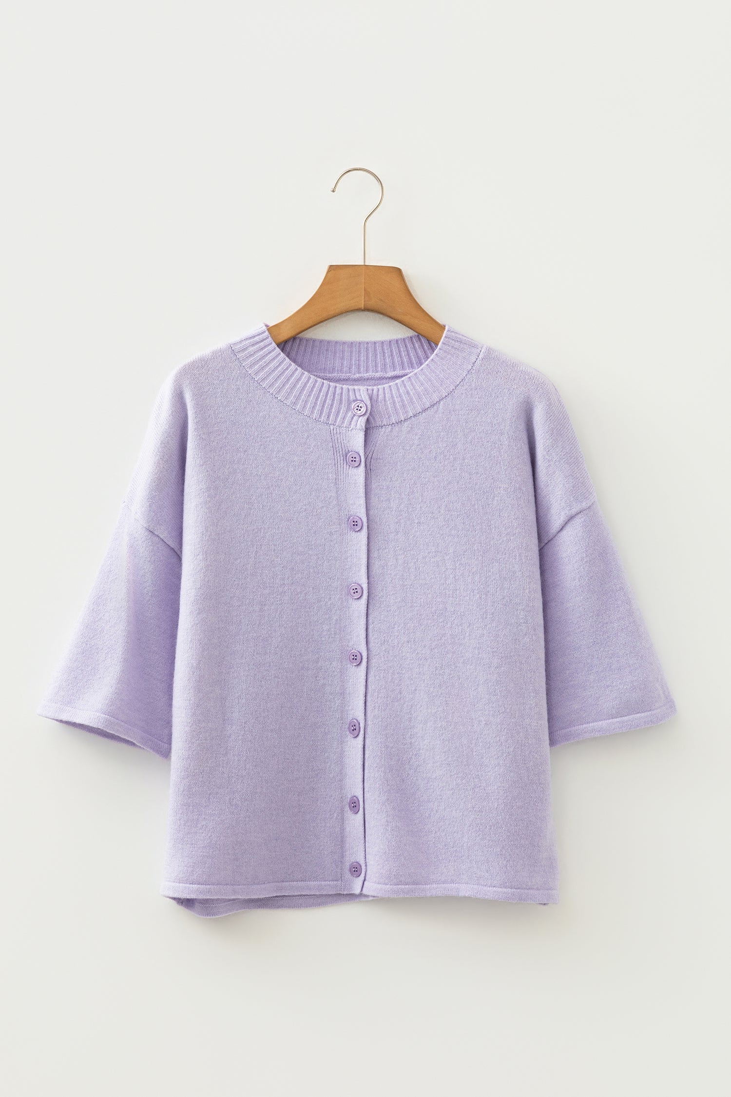Lavendula Boxy 3/4 Sleeve Knit Button Down Cardigan Knit Top