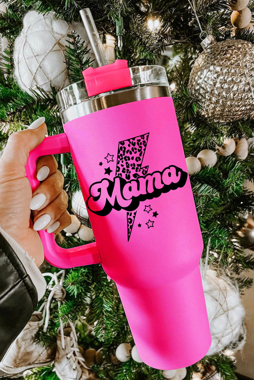 Lightning Mama Leopard Print Portable Cup with Handle 40oz