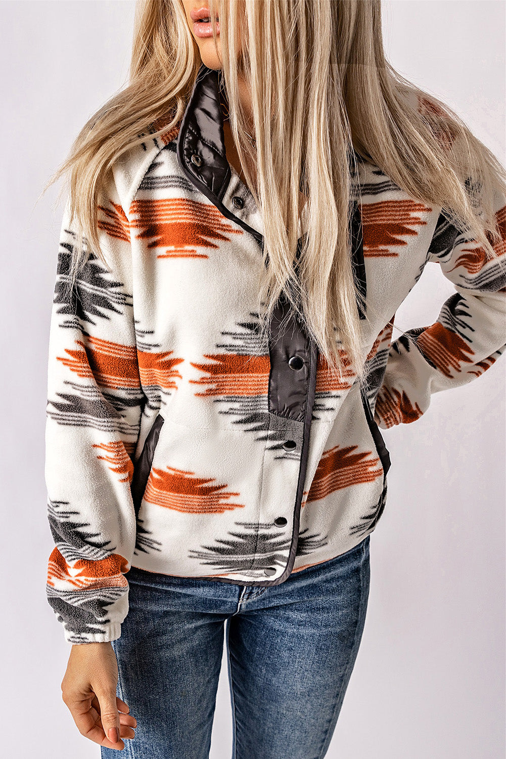 Women's Fleece Western Aztec Snap Button-Front Jacket