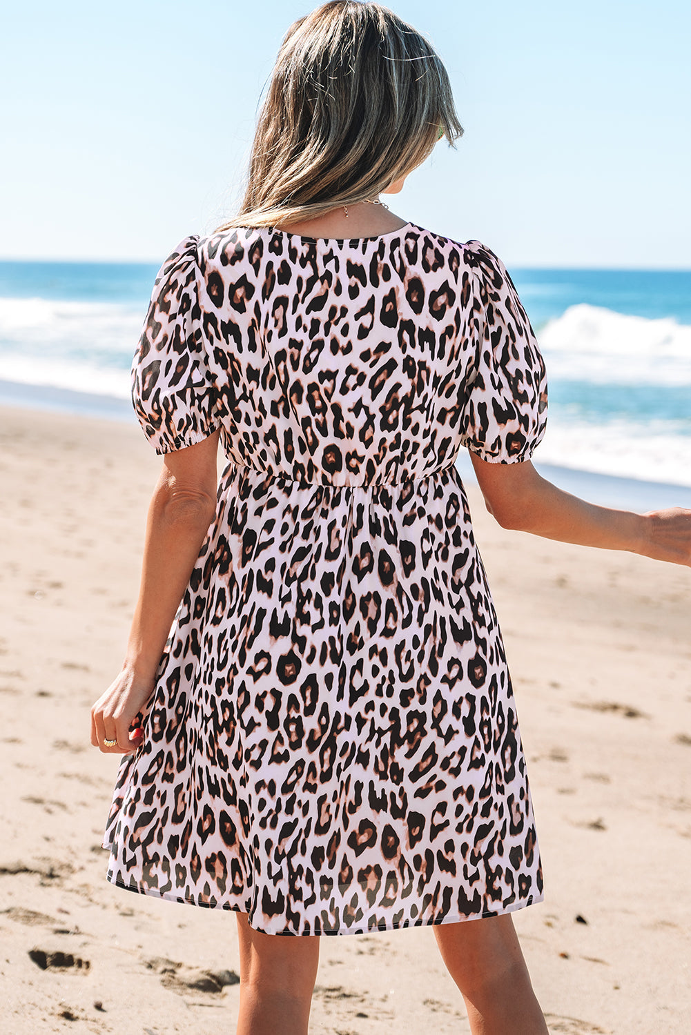 Leopard Keyhole Puff Short Sleeve Mini Dress