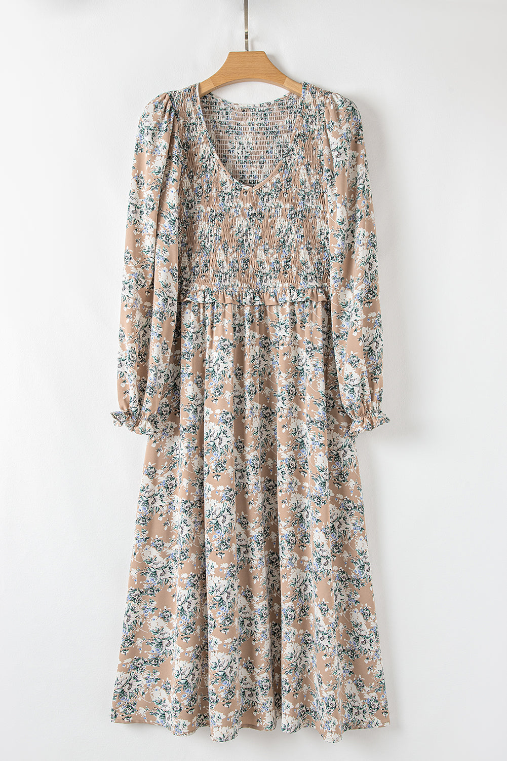 Floral Maple Grove Smocked Puff Sleeve Long Dress