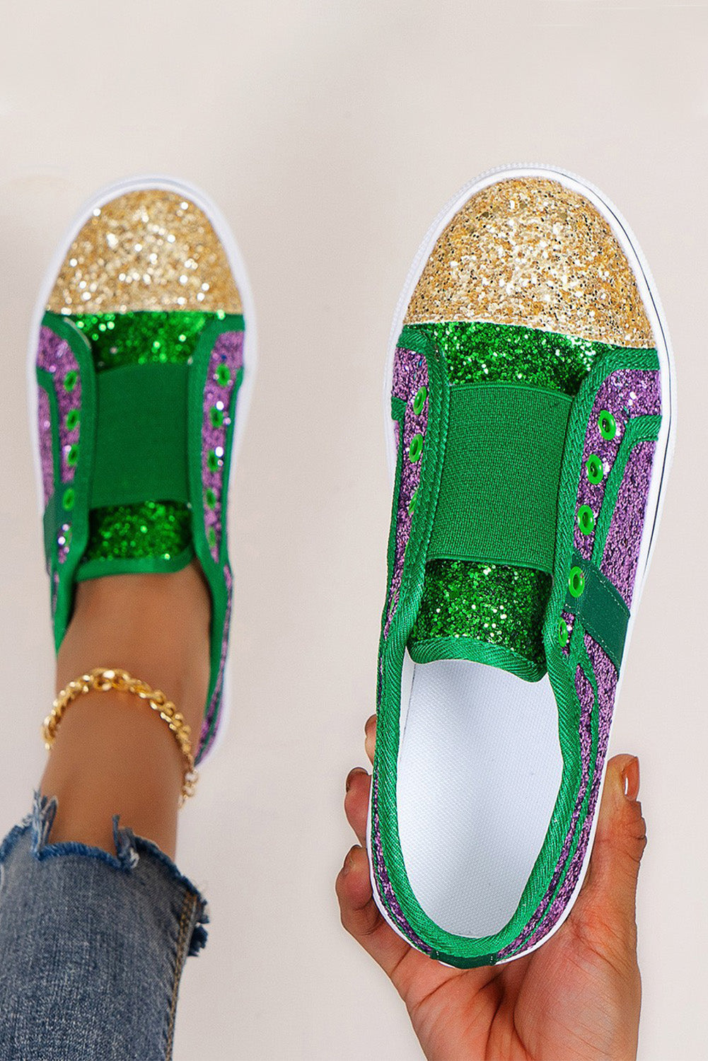 Sequin Colorblock Slip-on Flat Shoes