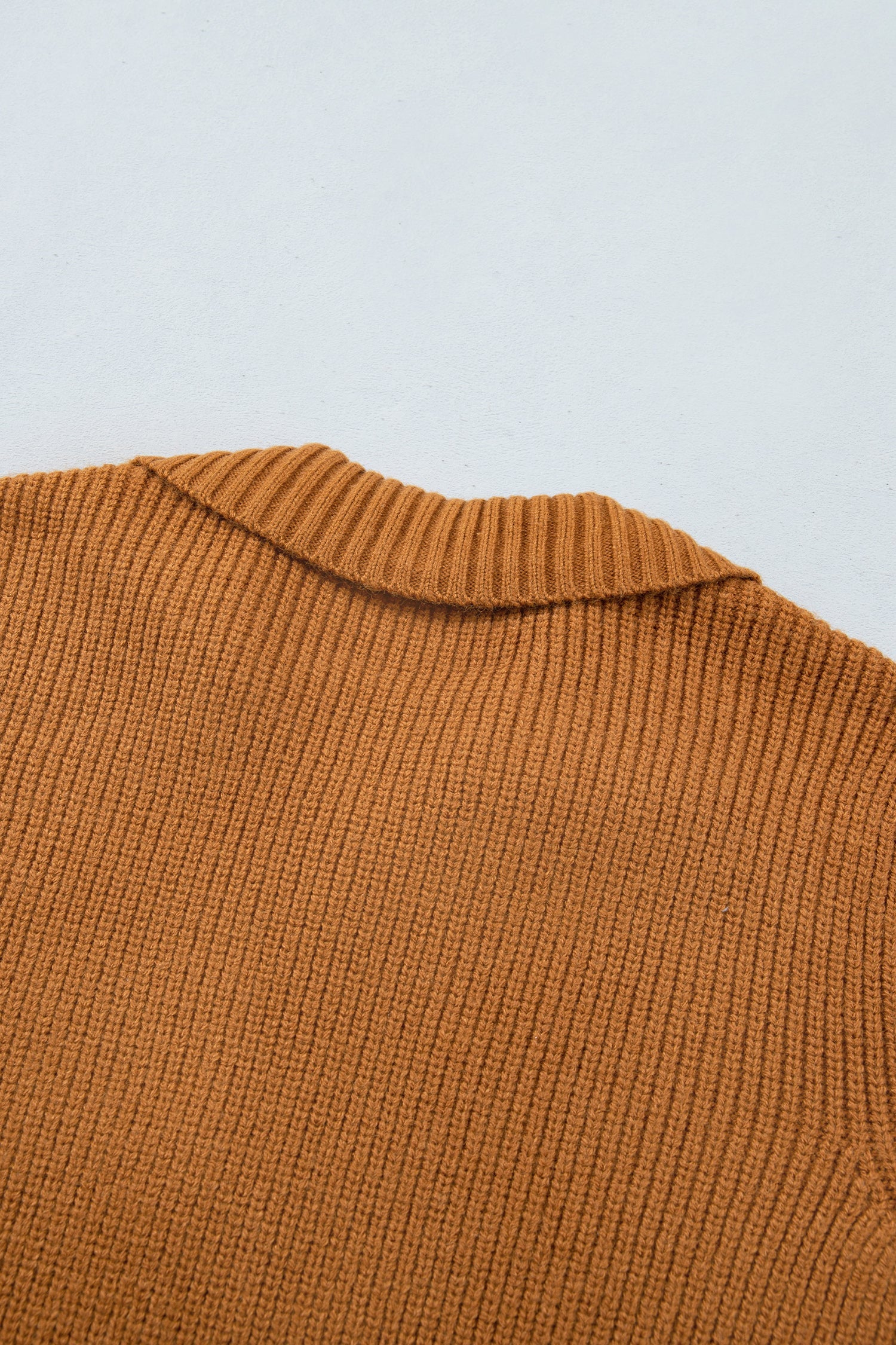 Mustard Collar Rib-Knit Knit Button Front Long-Sleeved Cardigan