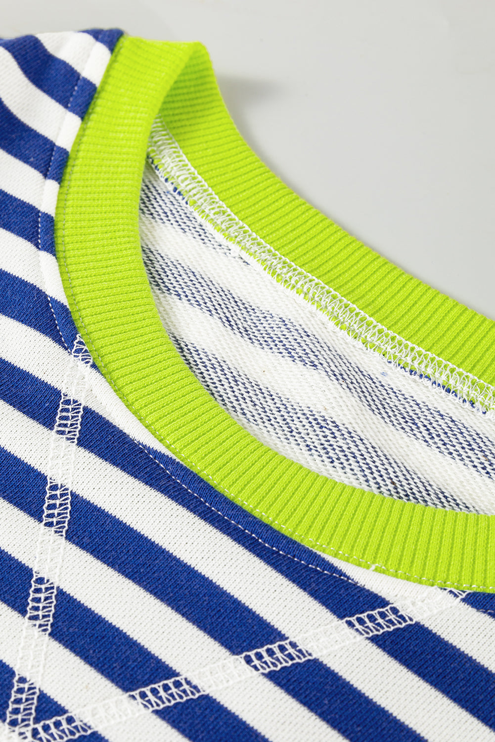 Striped Contrast Rib-Knit Trim Crossed Stitch Drop-Shoulder Sweatshirt Style