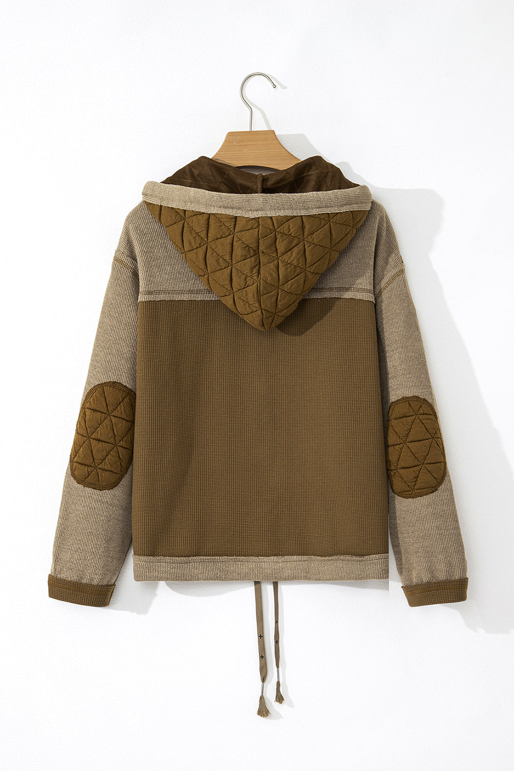 Quilted Textured Patchwork Easy-Fit Fit Hooded Jacket in Green