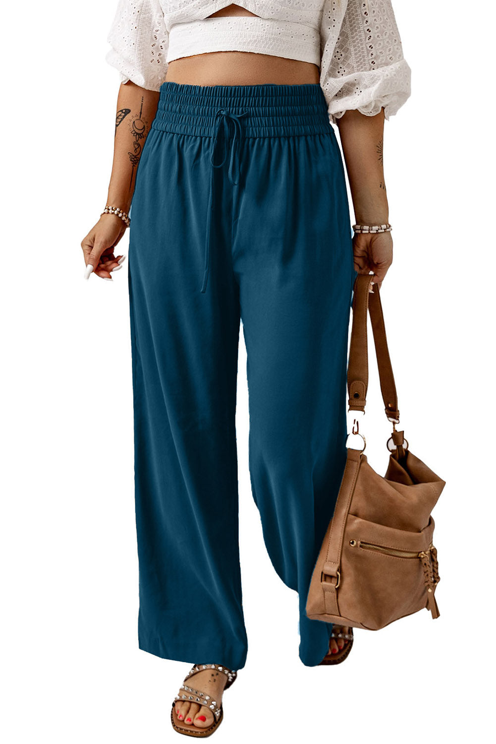 Women's Everyday Wide Drawcord Elastic Waist Leg Pants Everyday Style