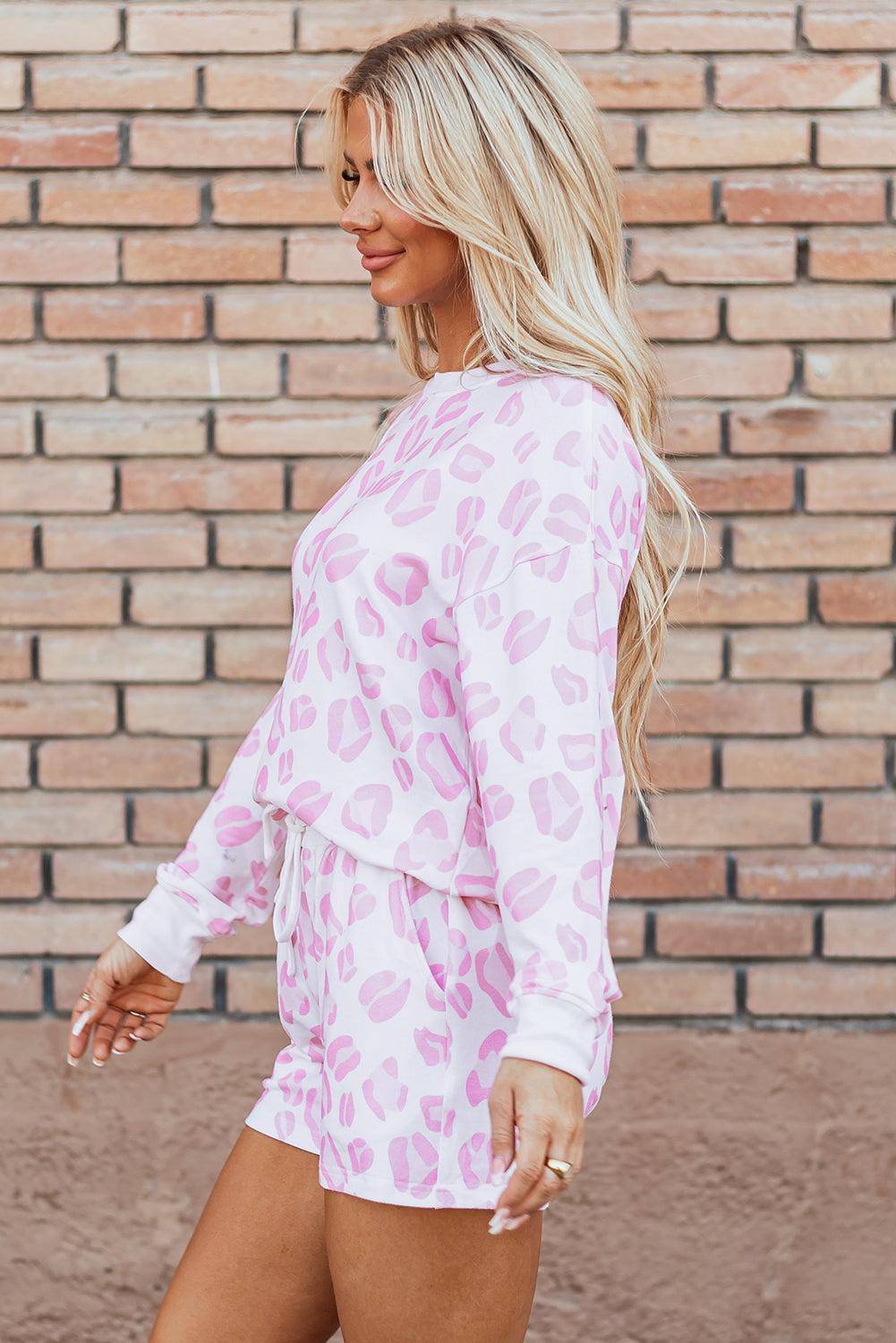 Animal Print Leopard Print Pullover and Shorts Loungewear