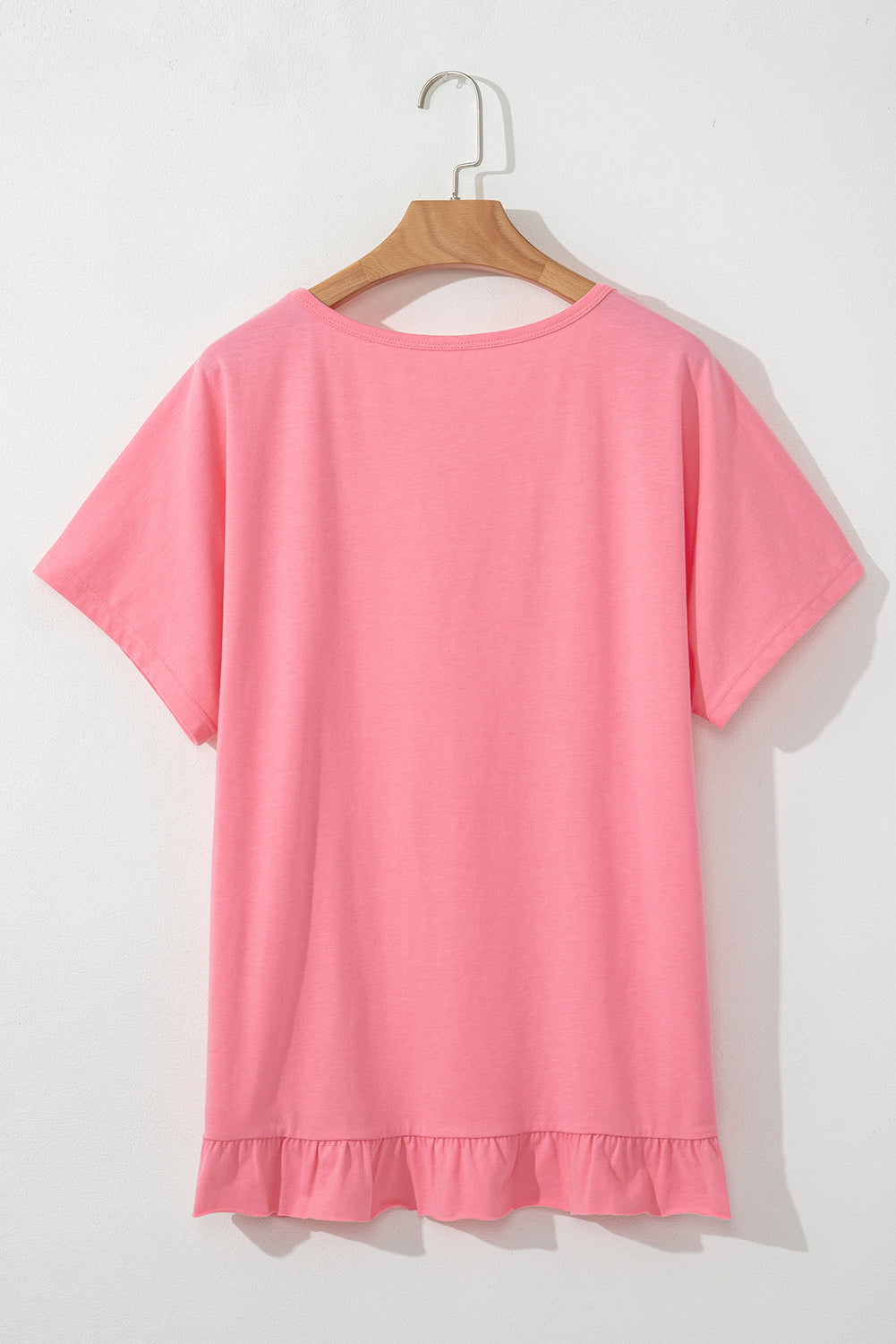 Pink Frilled Hem Loose T-Shirt