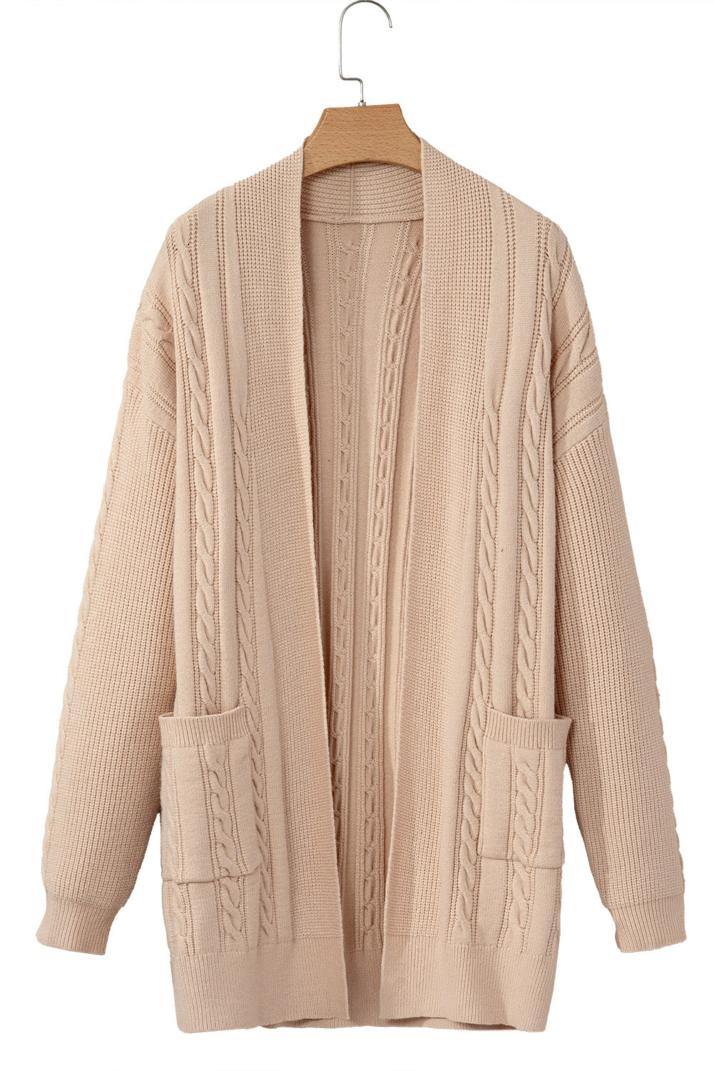 Cable Oversize Chunky Knit Open-Front Midi-length Cardigan