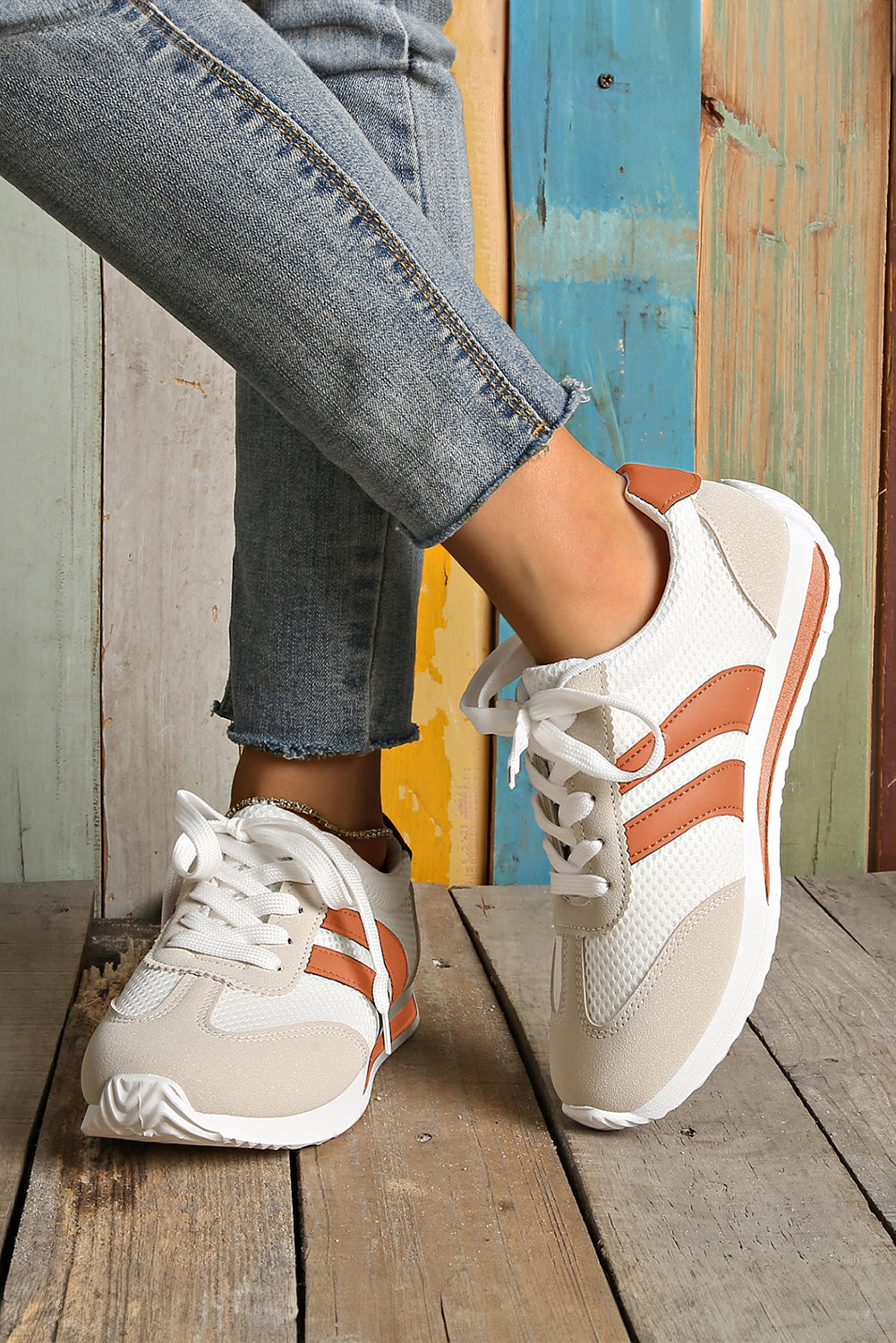 Colorblock Patchwork Breathable Lace-up Sneakers Style