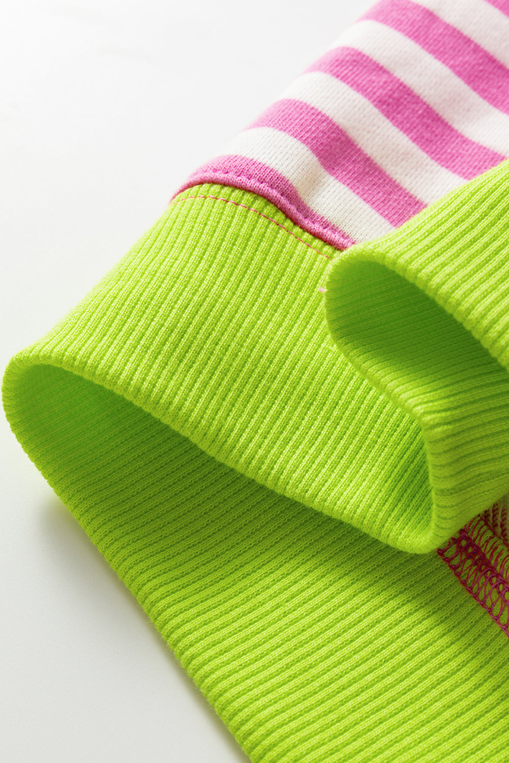 Contrast Rib-Knit Striped Rib-Knit Trim Crossed Stitch Drop-Shoulder Sweatshirt