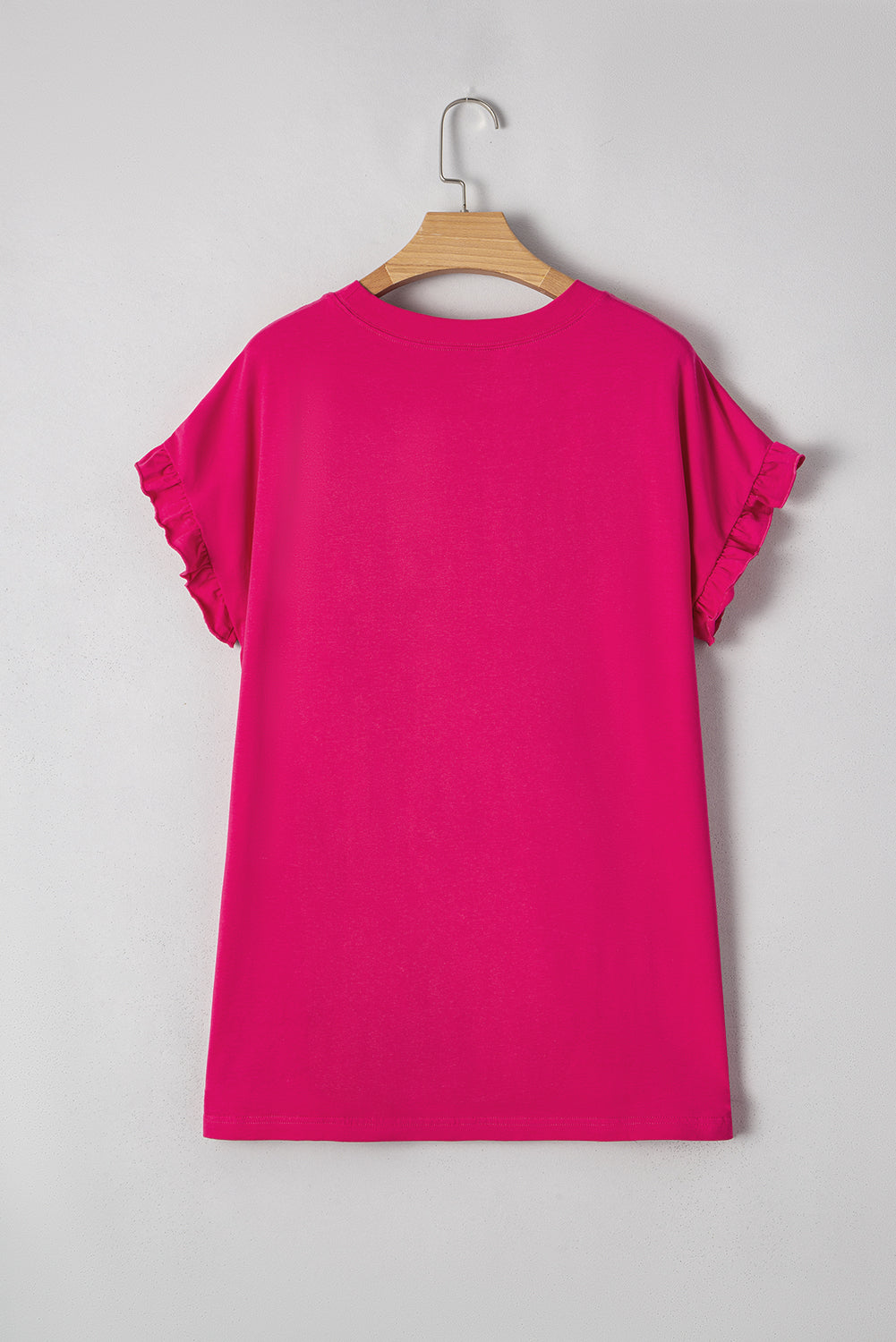 Color Block Ruffled Crew Neck Loose Fit T Shirt