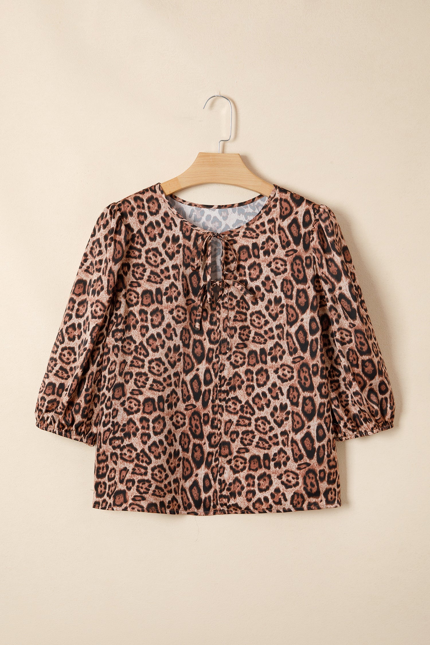 Tie Leopard Bow Puff Sleeve Blouse
