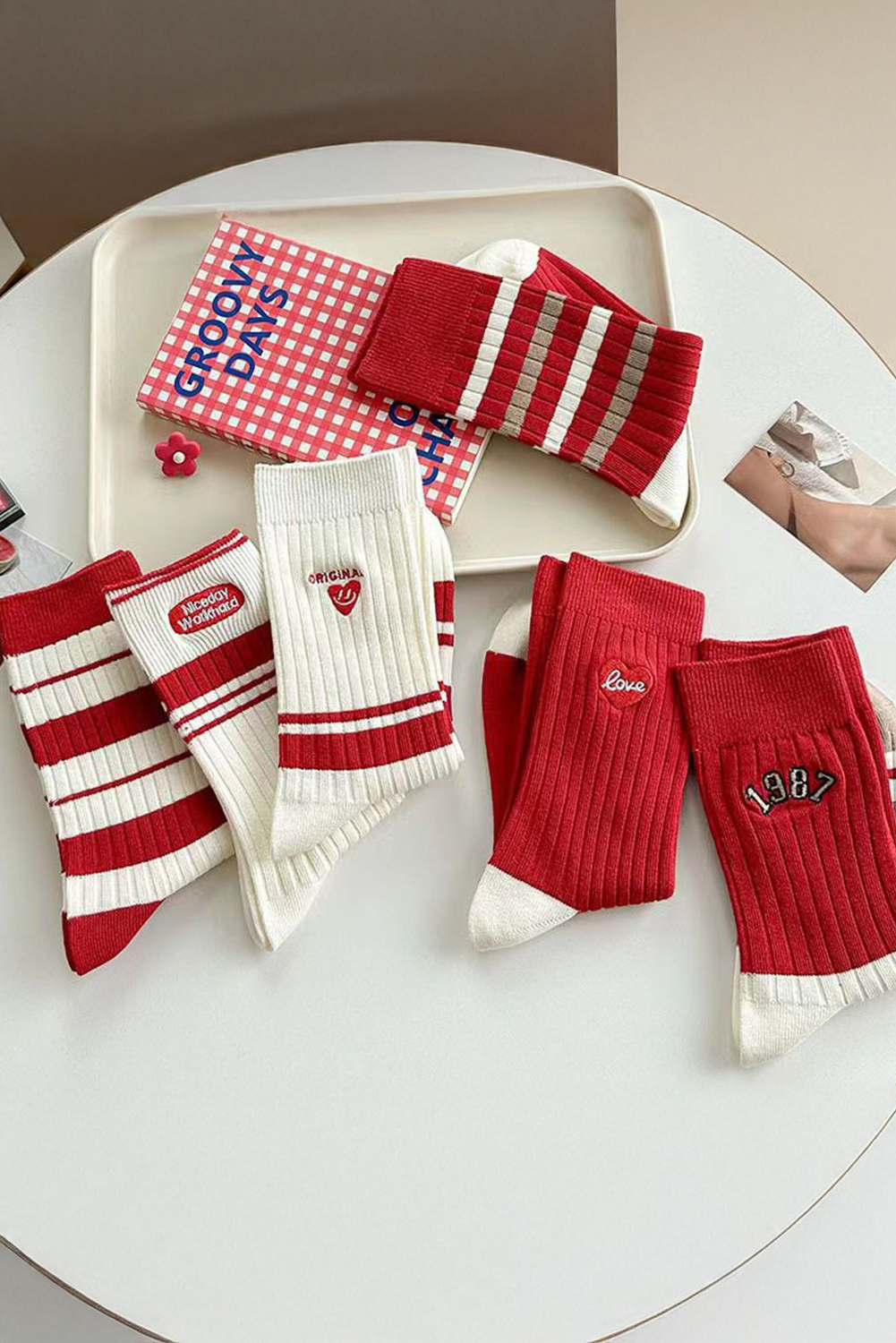Christmas Colorblock Rib-Knit Crew Socks