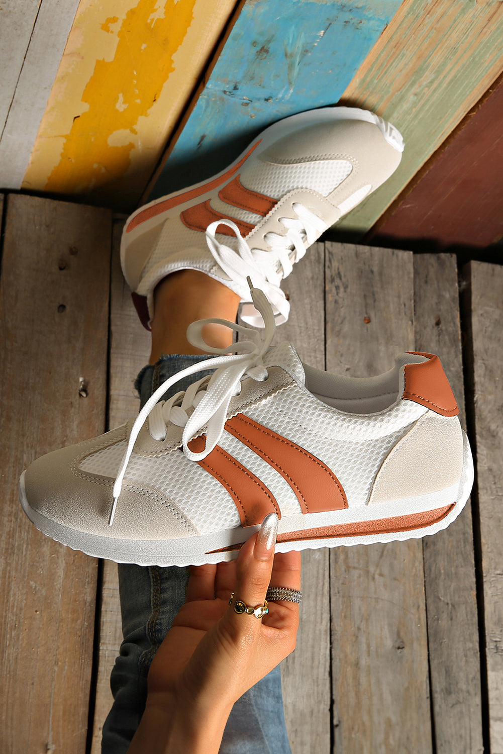 Colorblock Patchwork Breathable Lace-up Sneakers Style