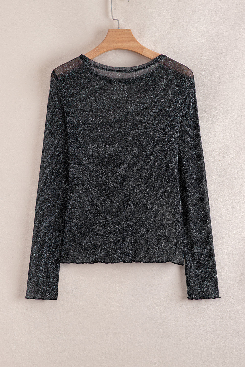 Metallic Glitter Mesh Long-Sleeved Top