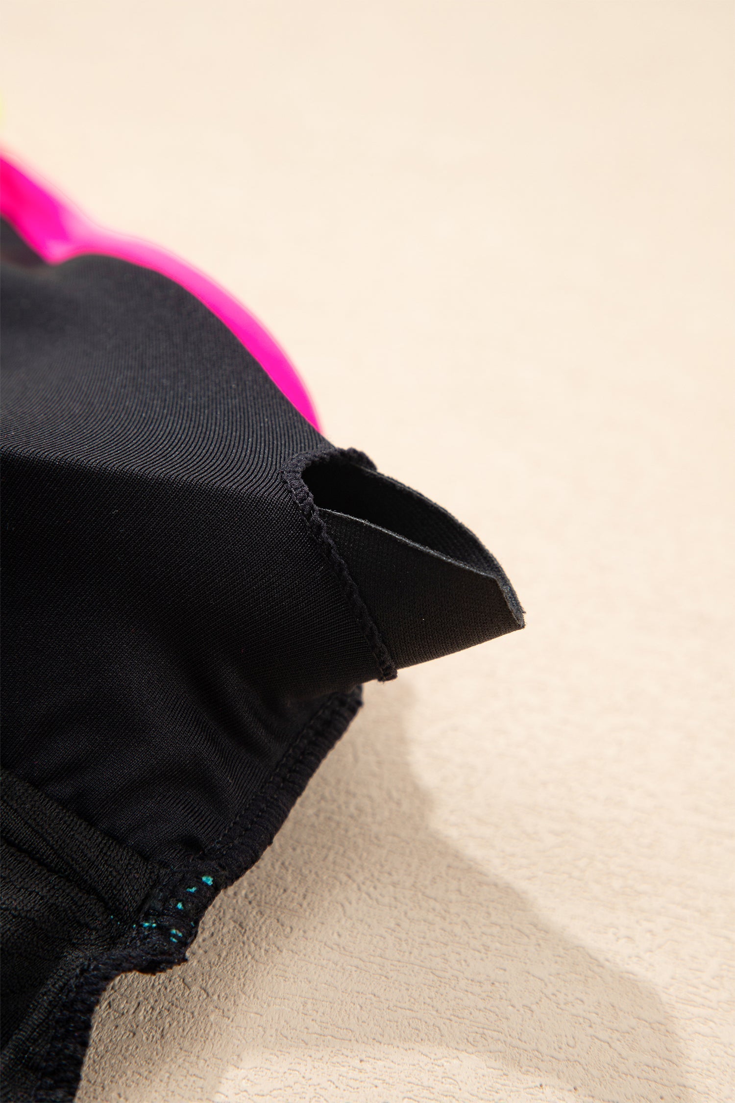 Textured Neon Floral Neon Trim V-Neck Crisscross Backless Tankini Set in Black