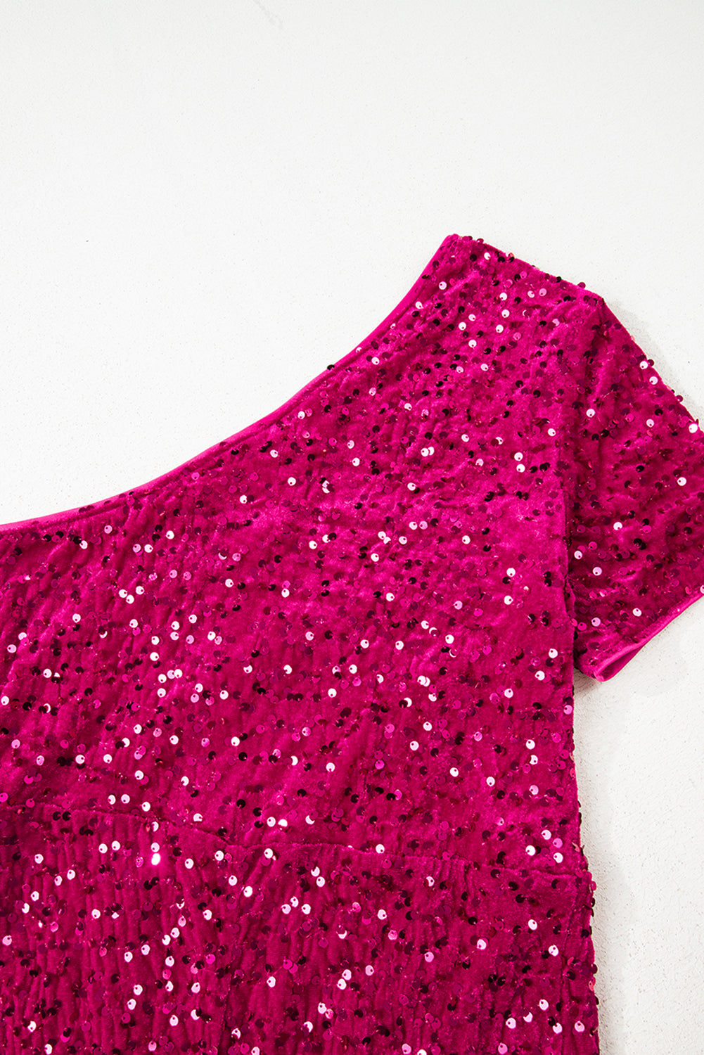 One Shoulder Thigh High Split Bodycon Sequin Gown