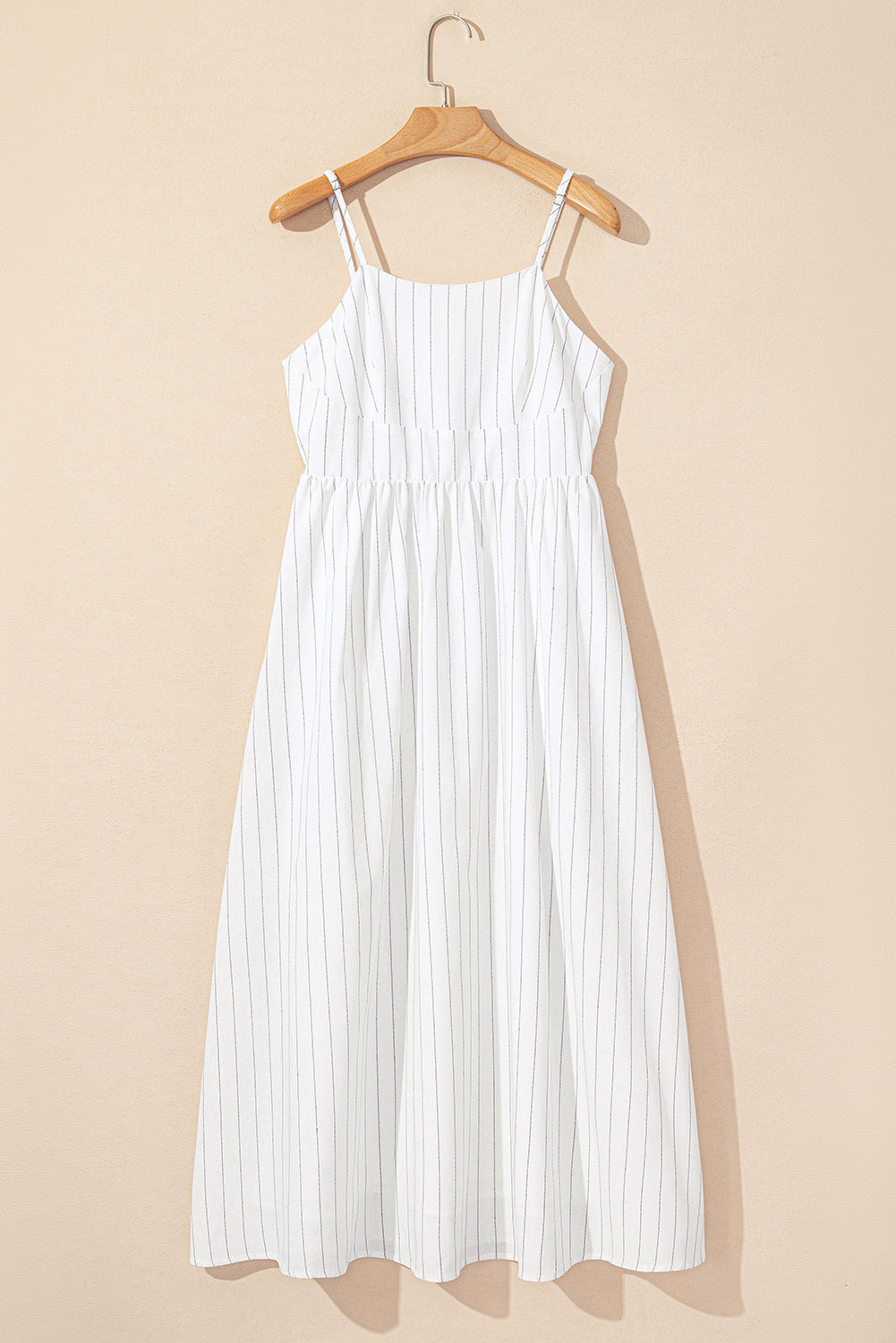 Beige Stripe Spaghetti Strap High Waist Maxi Dress