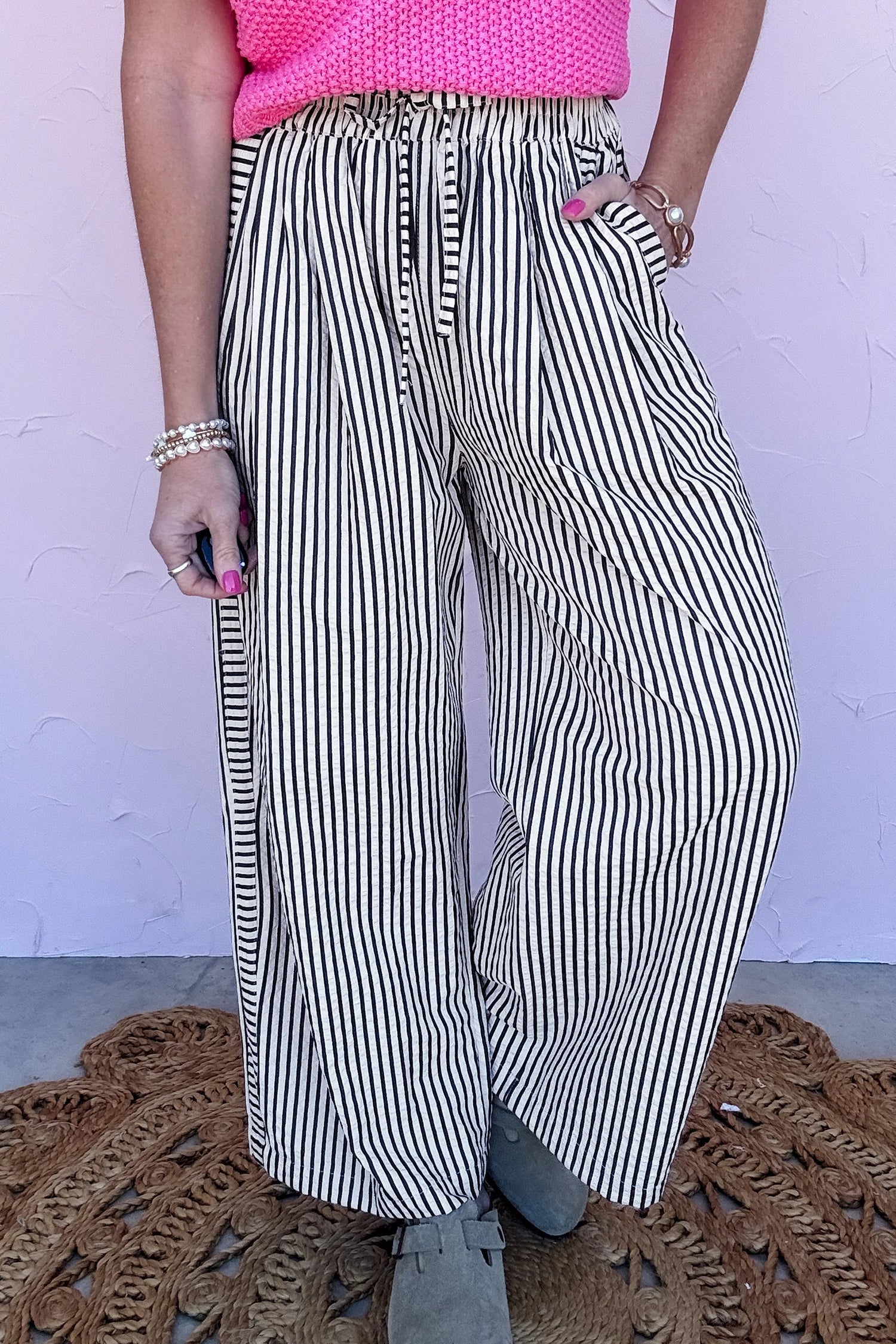 Everyday Stripe Wide-Leg Pants in Black