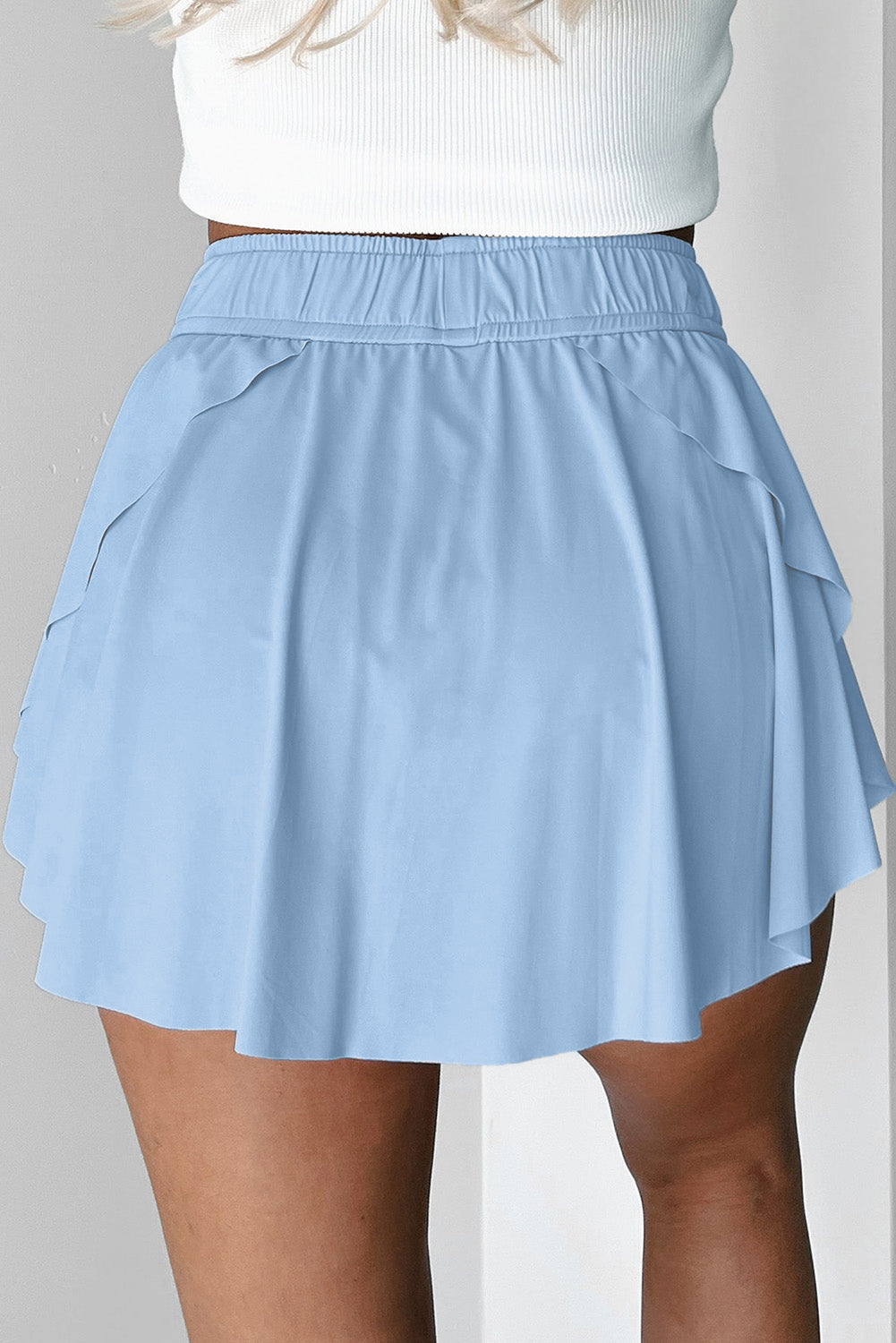 Drawcord Lined Elastic Waistband Tennis Skorts in Sky Blue