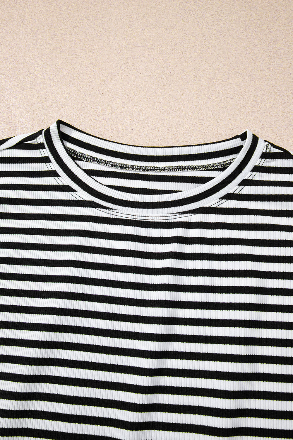 Rib-Knit Round-Neck Cap Sleeve T Shirt