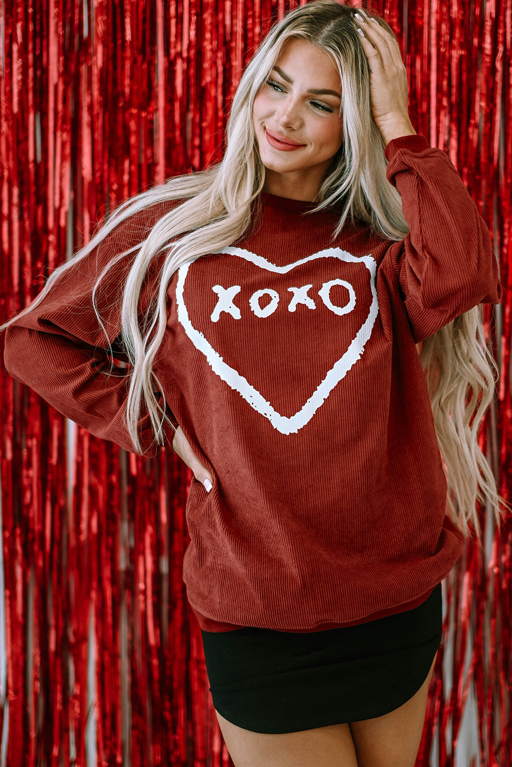 Sweat-shirt filaire à motif en forme de coeur XOXO