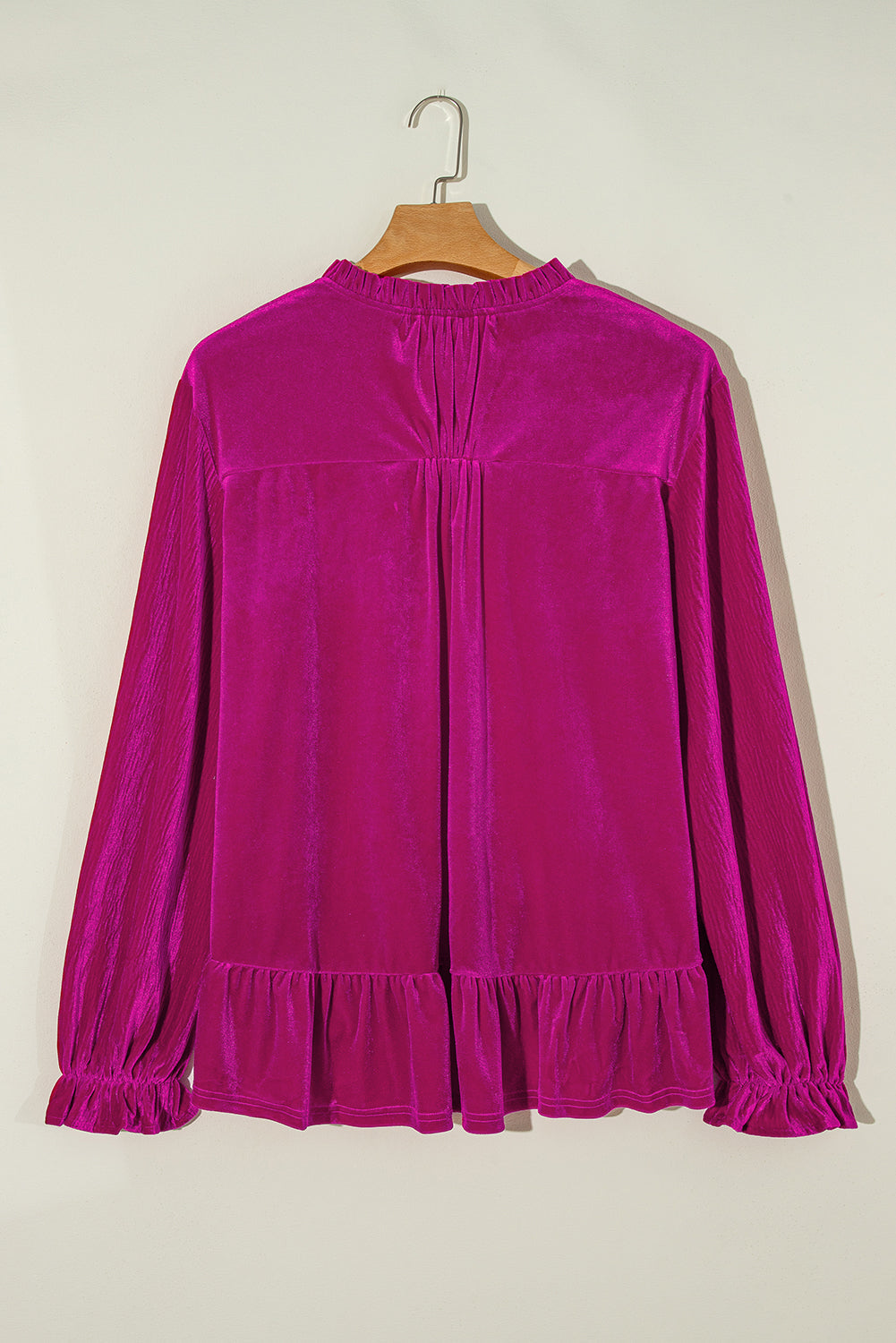 Plus Size Ruffled Sleeve V Neck Velvet Blouse
