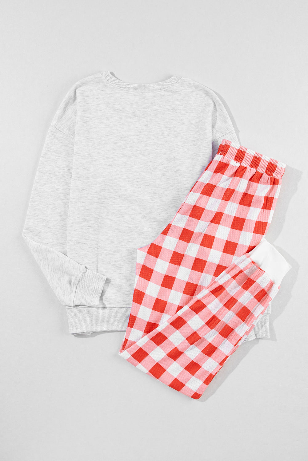 Claus Graphic Christmas Graphic Top Plaid Pants Lounge Set