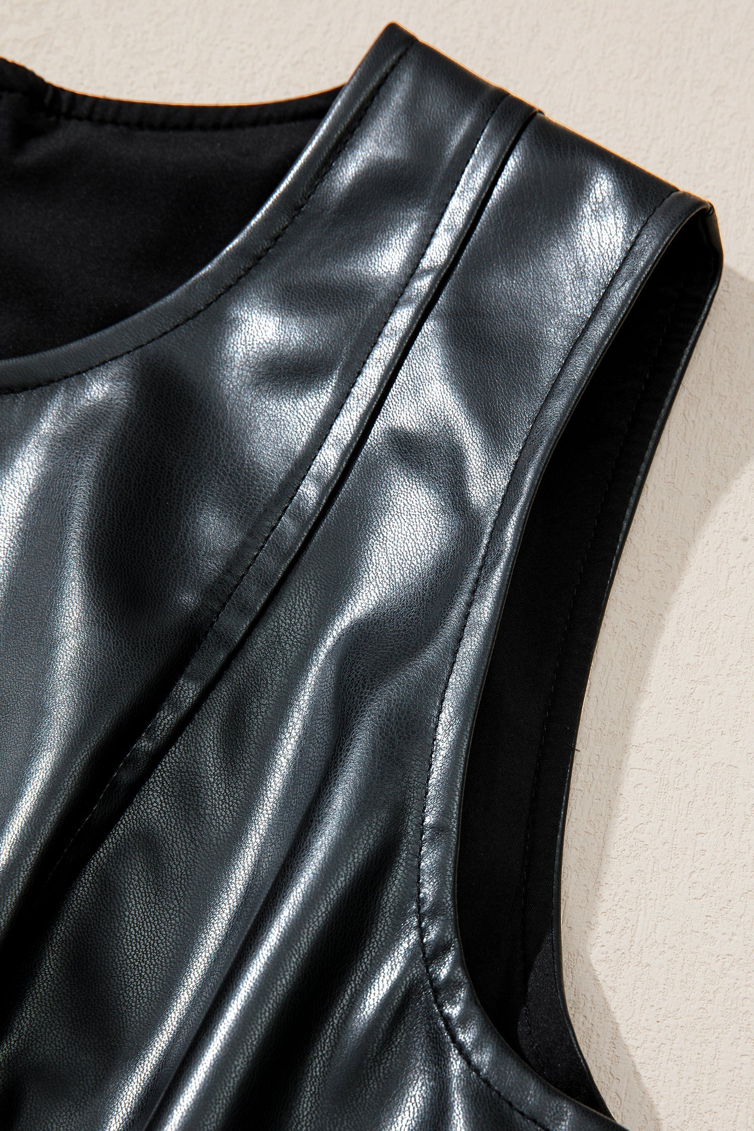 Faux Hem Leather Ruffle Sleeveless Mini Dress