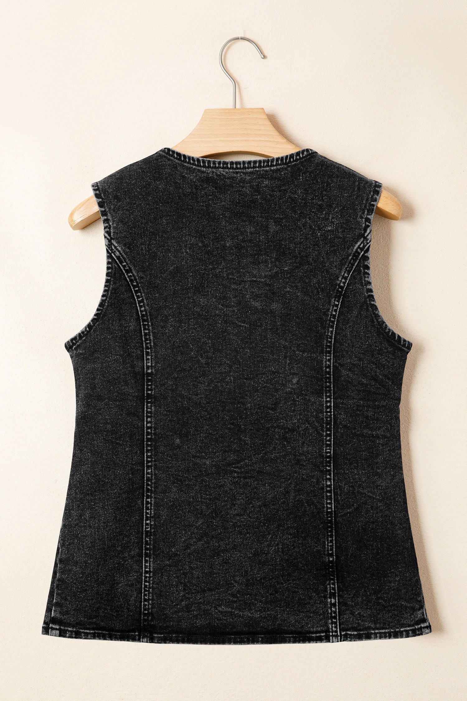Button-Front Vest Slit Denim in Black