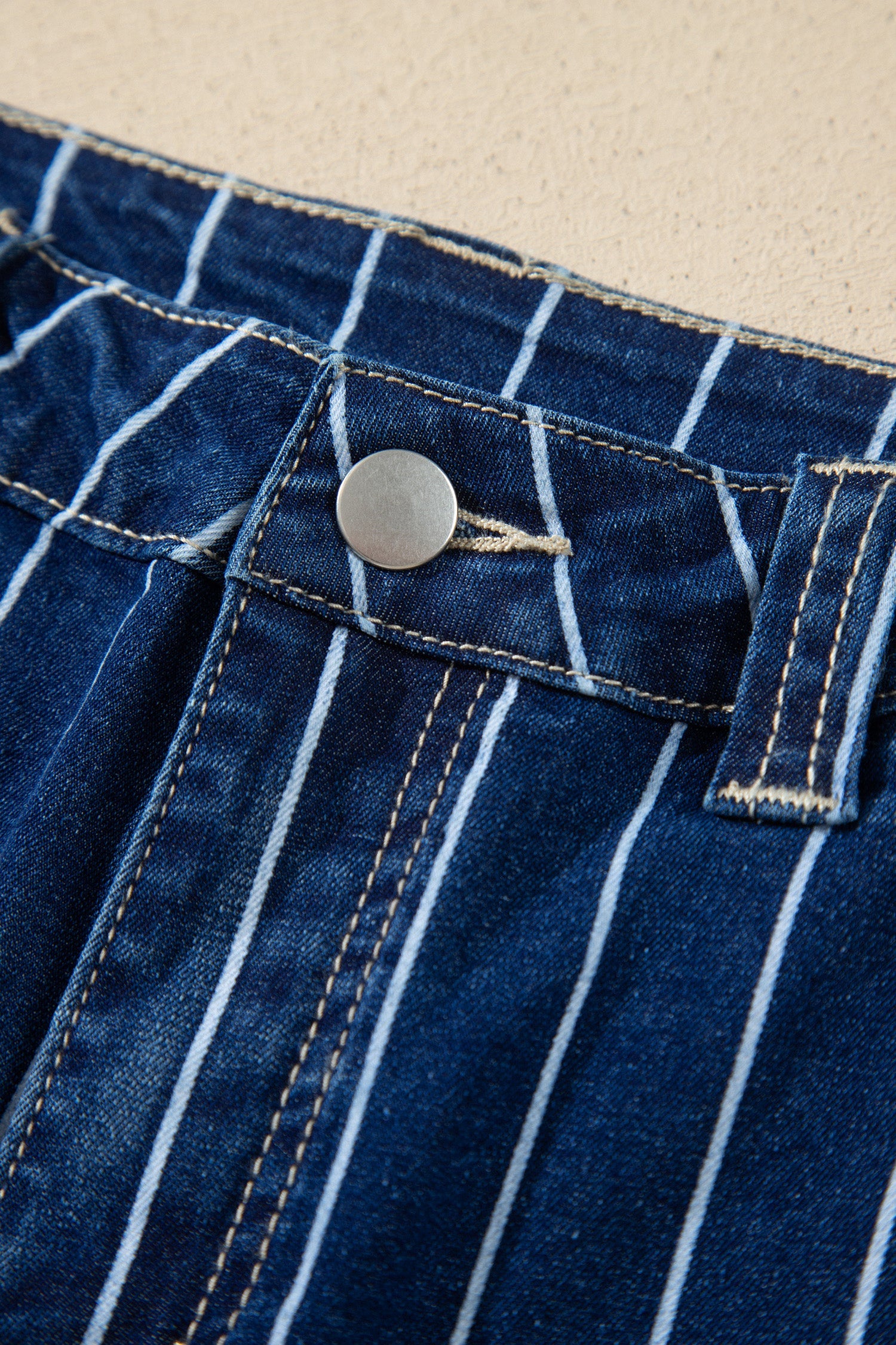 Stripe Metal Button Detail Womens Denim Shorts in Blue
