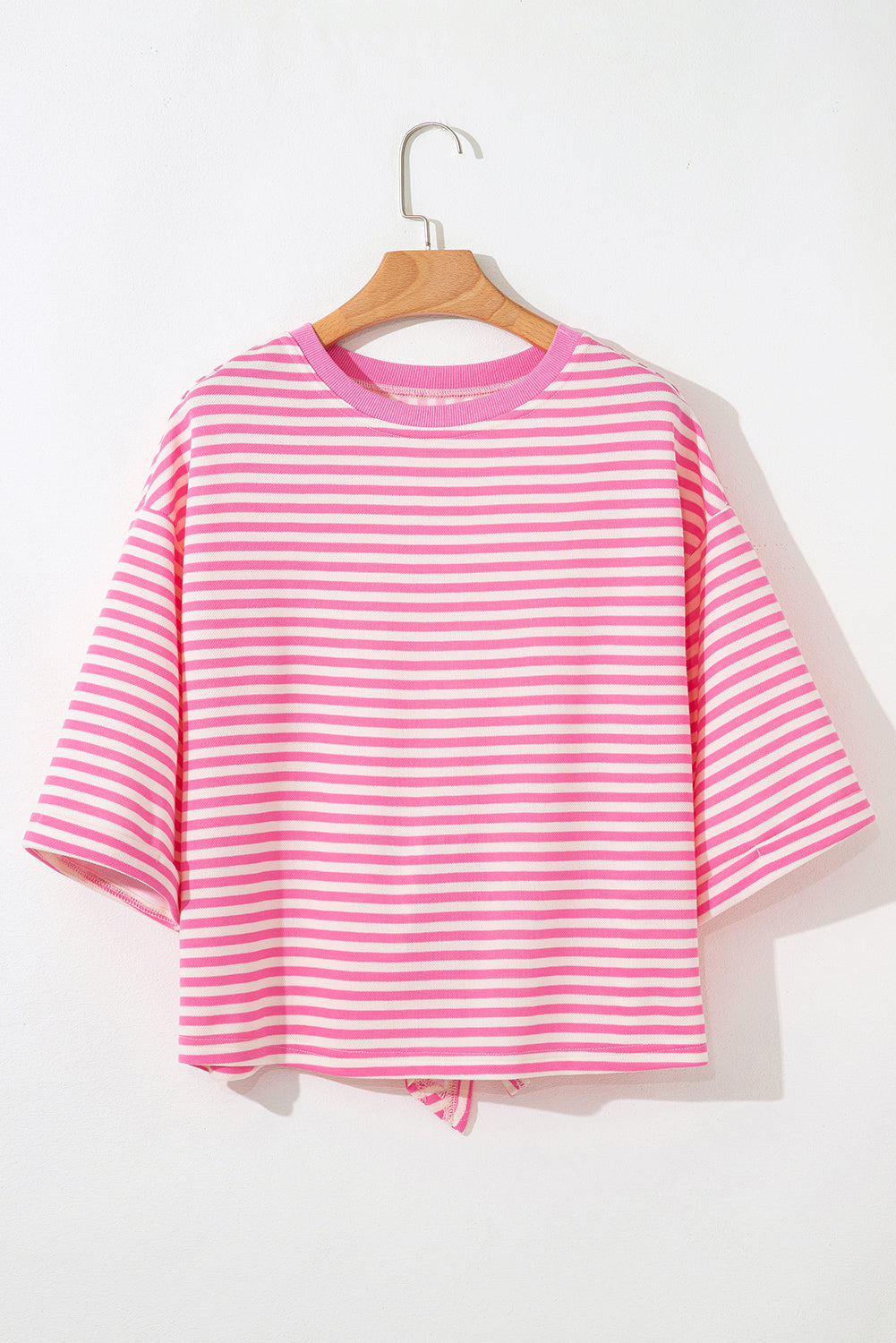 Back Bowknot Cutout Drop-Shoulder Wide Bracelet Sleeve Loose Tee