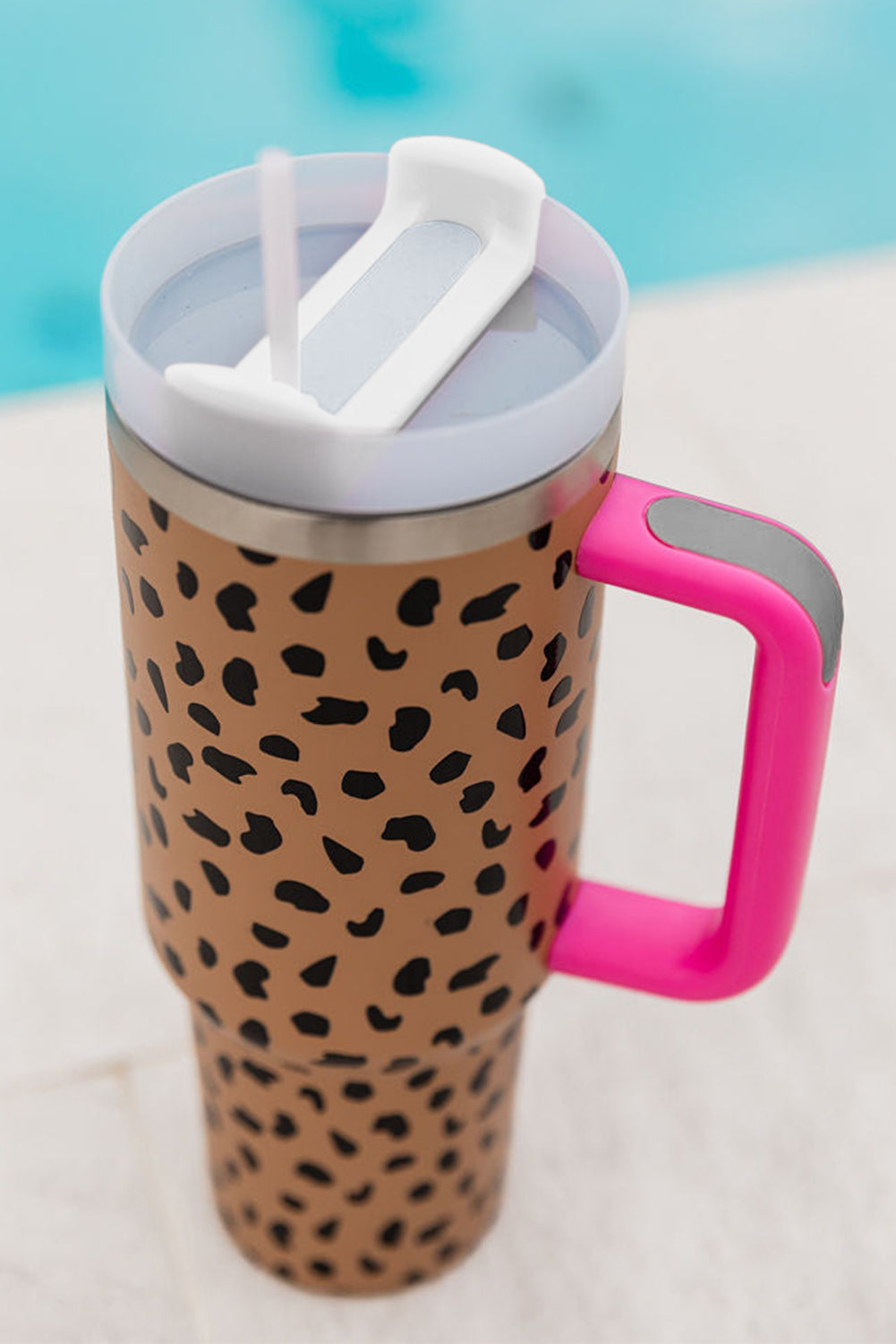 Handled Leopard Printed Cup with Straw 40oz