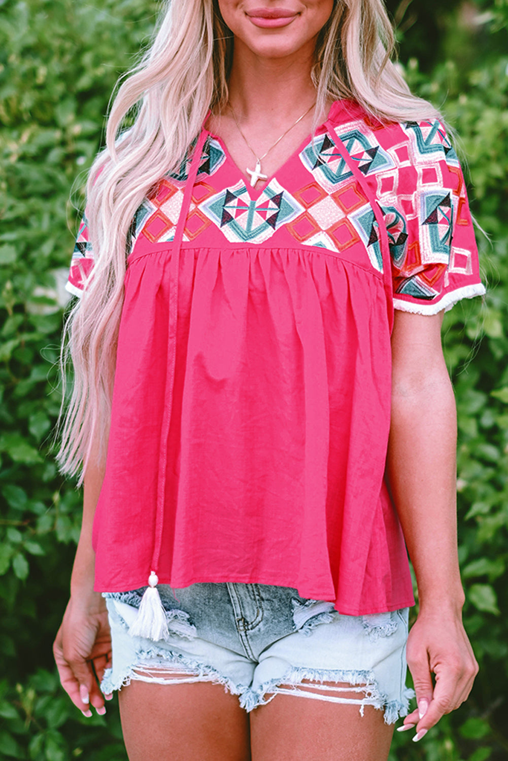 Women's Geometric Embroidered Blouse