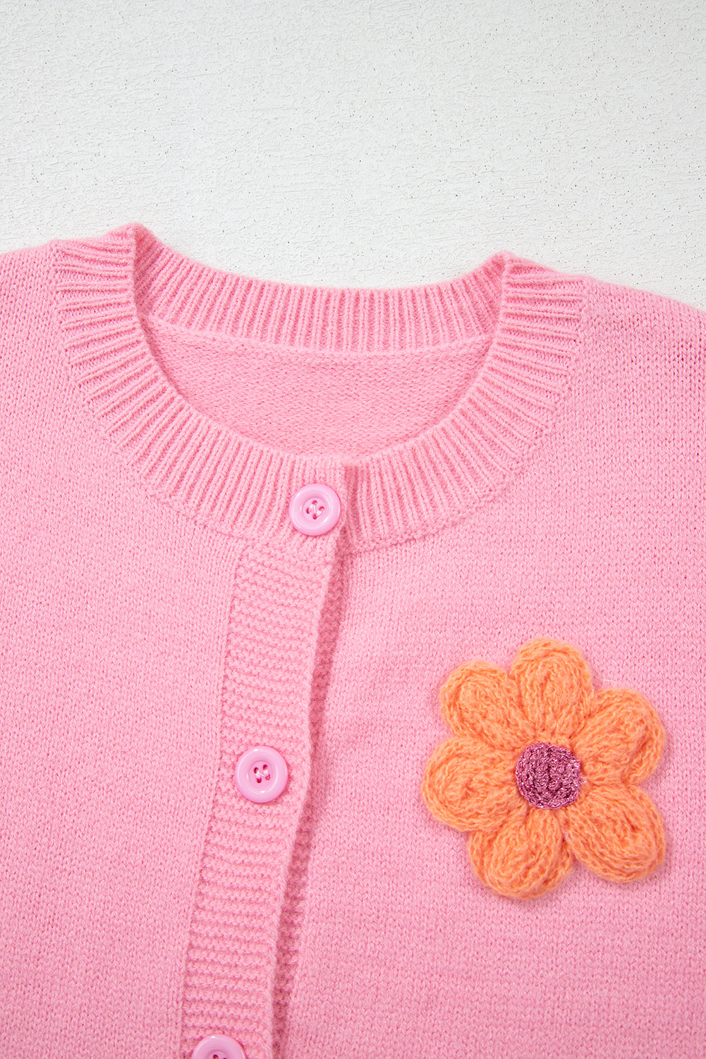Cute Pattern Knit Floral Button-Front Cardigan in Pink
