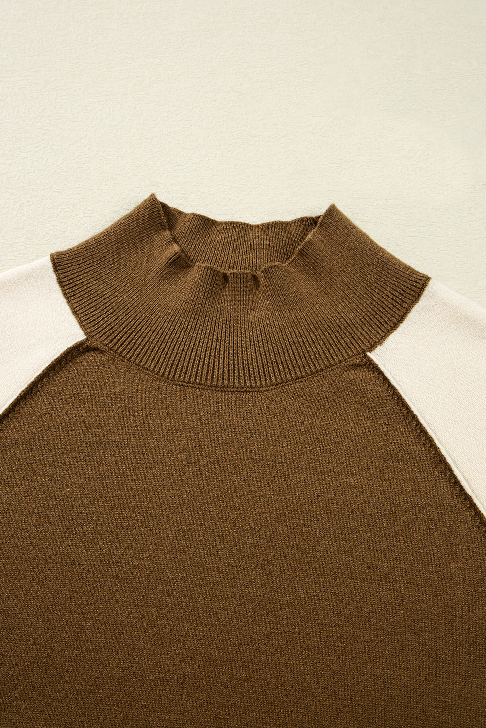 Raglan Puff Colorblock Puff Sleeve Mock-Neck Knit Top