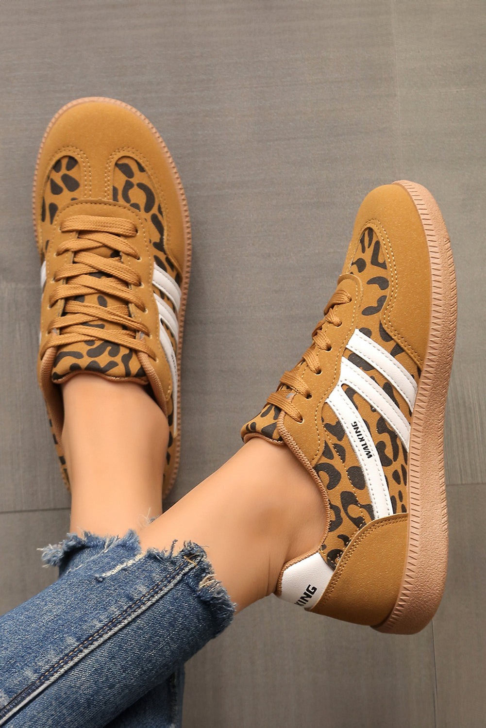 Leather Leopard PU Leopard Patchwork Contrast Detail Lace-up Shoes